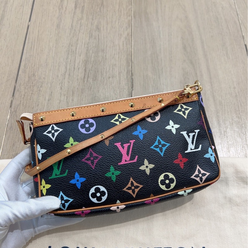 LV村上隆限定黑三彩麻將包 正常使用痕跡 內里乾淨-7
