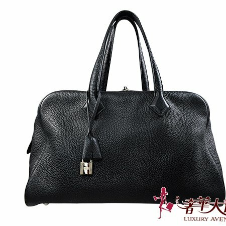 H0357 HERMES 黑色TOGO牛皮銀釦TOGO VICTORIA肩背包