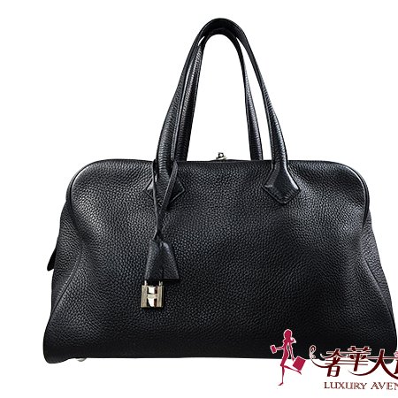 已售出*H0357 HERMES 黑色TOGO牛皮銀釦TOGO VICTORIA肩背包-0