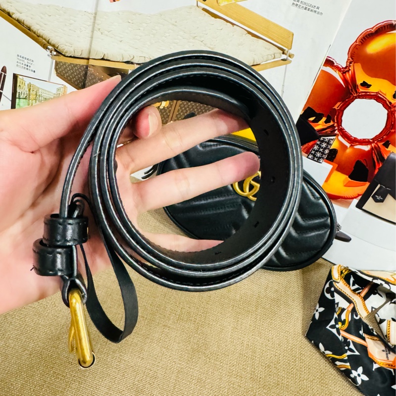 售二手 真品  【GUCCI 古馳】馬夢 476434 黑色雙 G LOGO 腰包/胸背包/手拿包/皮帶-2