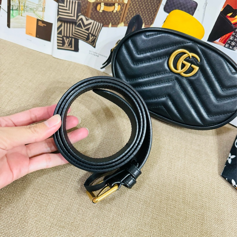 售二手 真品  【GUCCI 古馳】馬夢 476434 黑色雙 G LOGO 腰包/胸背包/手拿包/皮帶-3