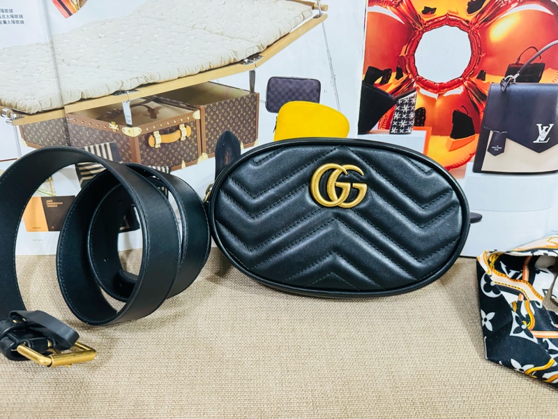 售二手 真品  【GUCCI 古馳】馬夢 476434 黑色雙 G LOGO 腰包/胸背包/手拿包/皮帶-6