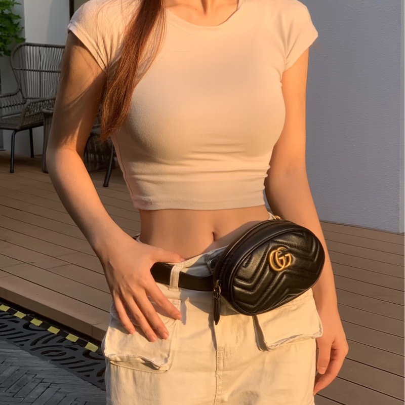 售二手 真品  【GUCCI 古馳】馬夢 476434 黑色雙 G LOGO 腰包/胸背包/手拿包/皮帶-15