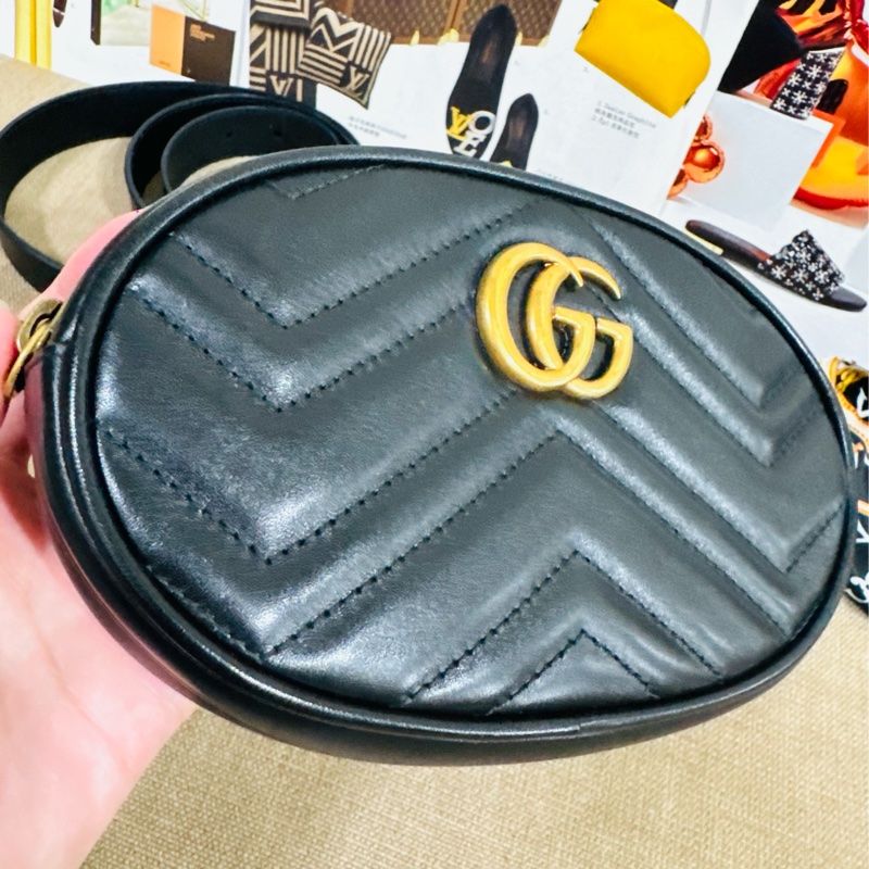 售二手 真品  【GUCCI 古馳】馬夢 476434 黑色雙 G LOGO 腰包/胸背包/手拿包/皮帶-31