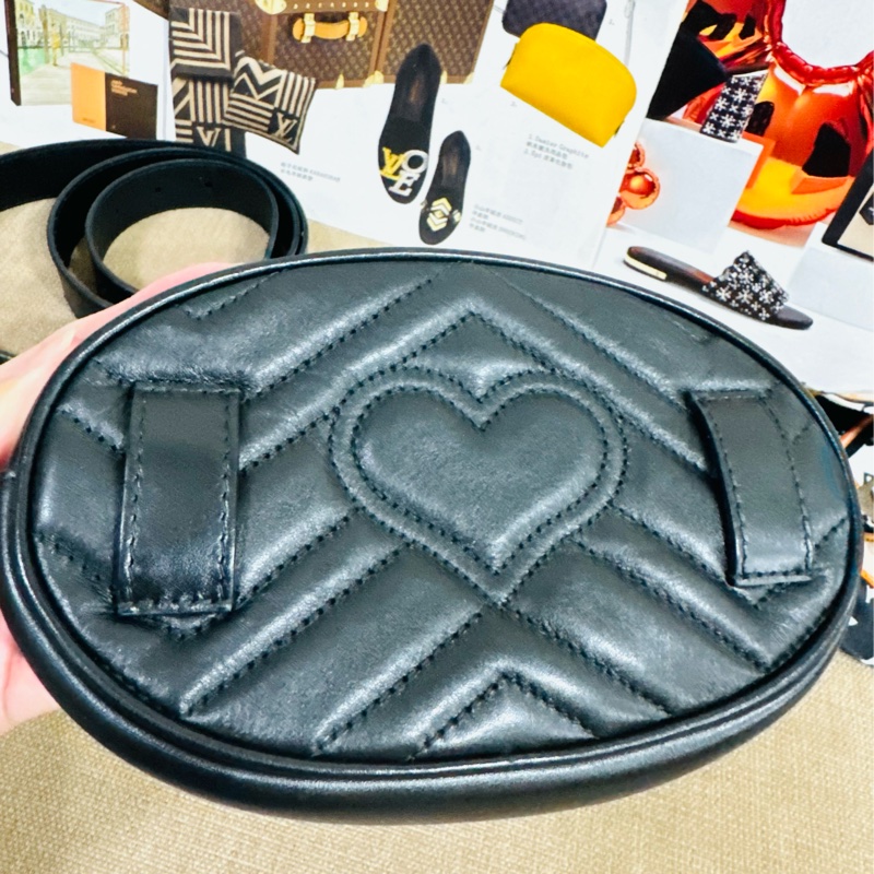 售二手 真品  【GUCCI 古馳】馬夢 476434 黑色雙 G LOGO 腰包/胸背包/手拿包/皮帶-33