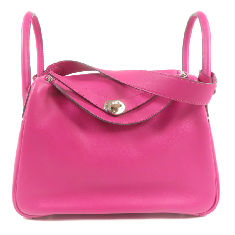 HERMES Evercolor皮革Lindy 30銀扣手挽肩背兩用袋Rose Pourpre-0
