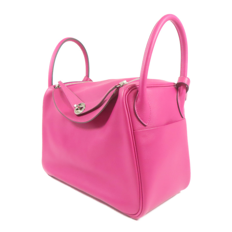 HERMES Evercolor皮革Lindy 30銀扣手挽肩背兩用袋Rose Pourpre-2