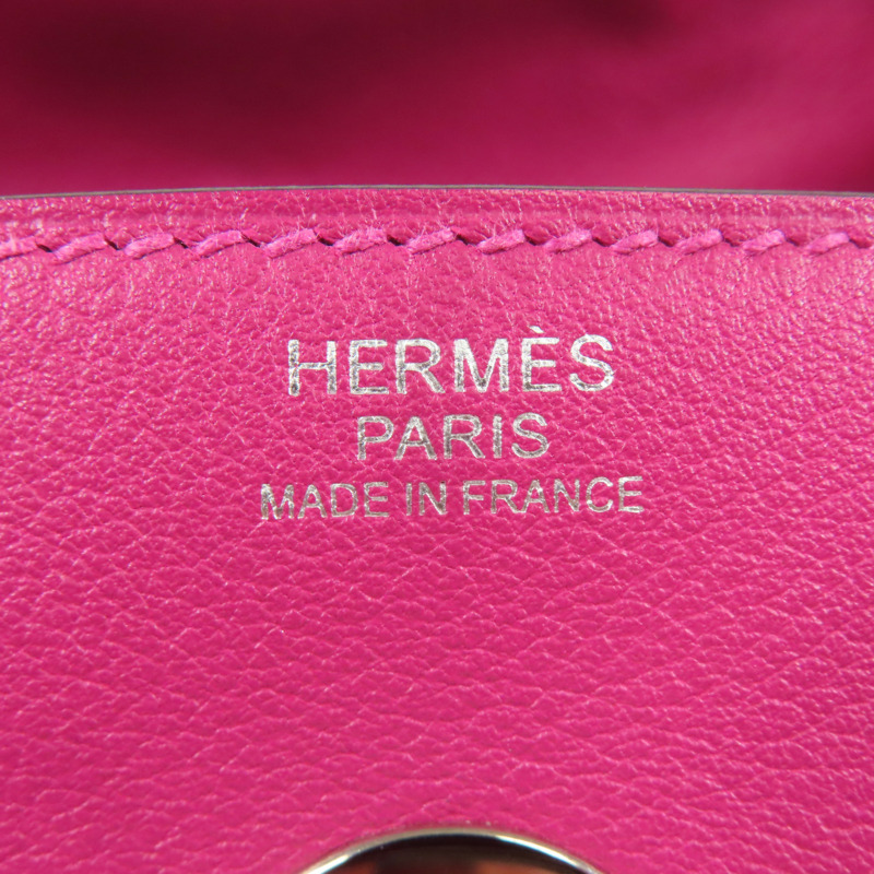 HERMES Evercolor皮革Lindy 30銀扣手挽肩背兩用袋Rose Pourpre-5