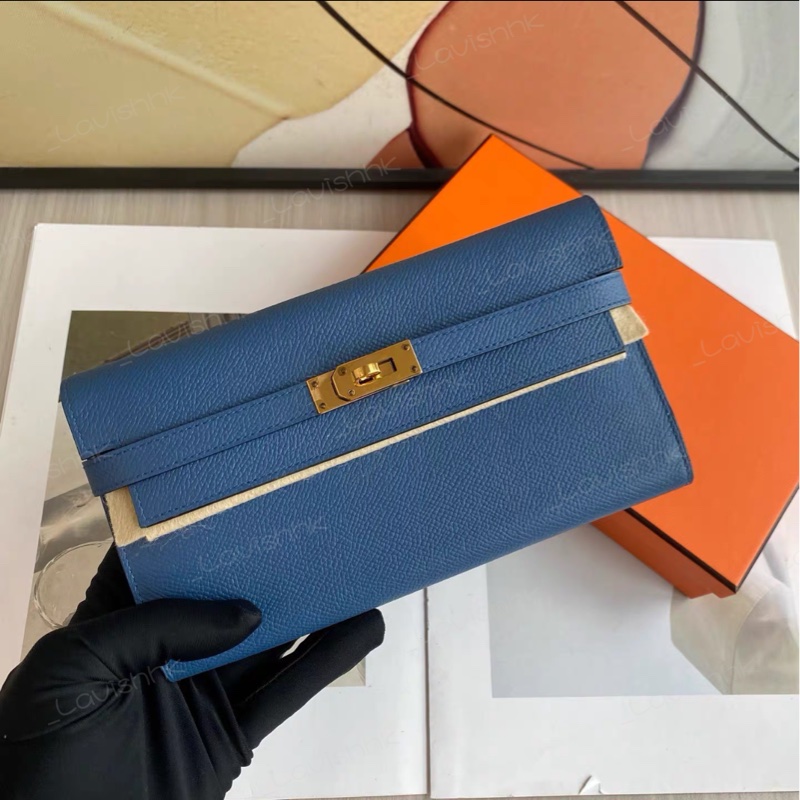 Hermes 藍色金扣kelly 錢包-2
