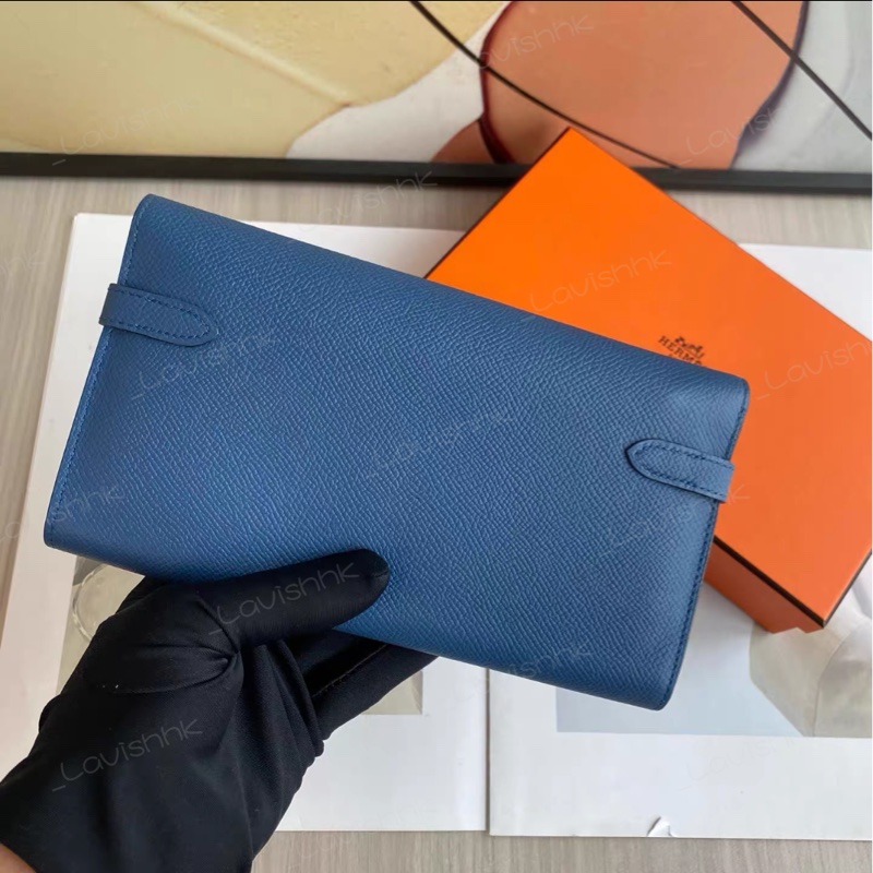 Hermes 藍色金扣kelly 錢包-3