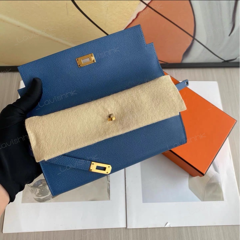 Hermes 藍色金扣kelly 錢包-6