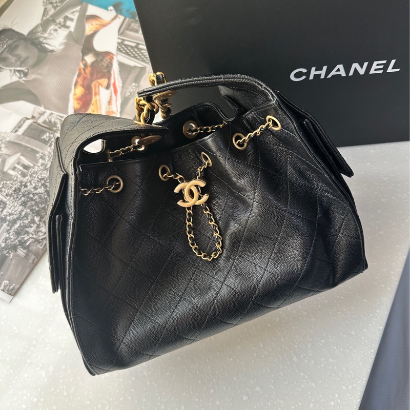 全新全配🩷Jennie同款 Chanel 25 bag 小號 黑金荔枝牛皮💛💛-1
