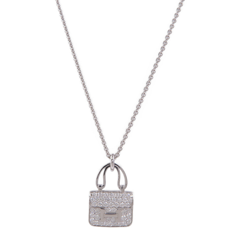 HERMES 18K白金Amulettes Constance Pendant鑽石項鍊-0
