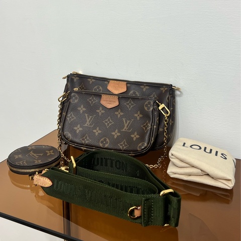 Louis Vuitton 老花五合一麻將包 綠色背帶 附防塵袋