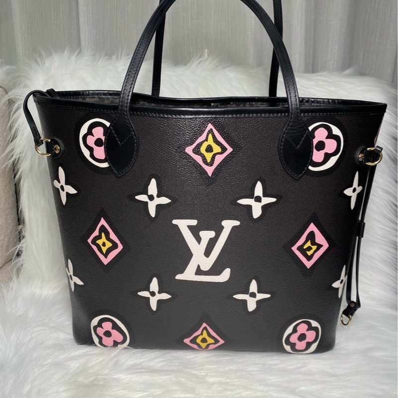 99新闲置 LOUIS VUITTON NEVERFULL 品牌老花 帆布 单肩包 中号 女款 黑色-7