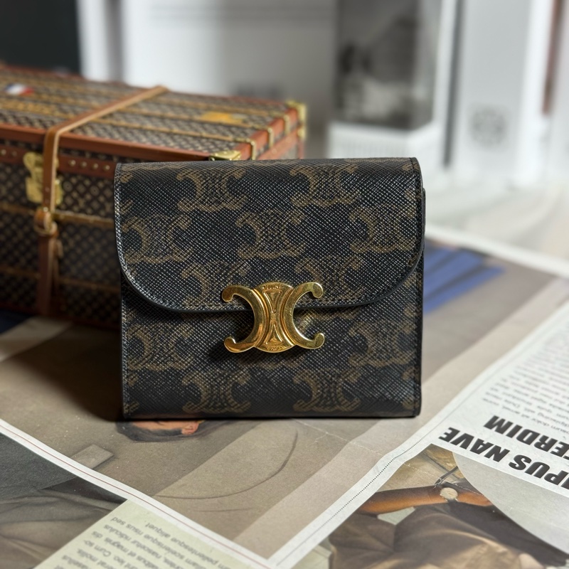 Celine PVC牛皮 凱旋門 零錢包 TRIOMPHE 三折錢包-0