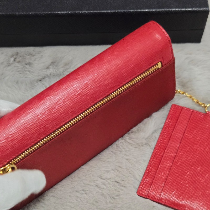 PRADA 釦式掀蓋長夾 發財長夾 紅色 附可拆卸的證件/照片夾-9