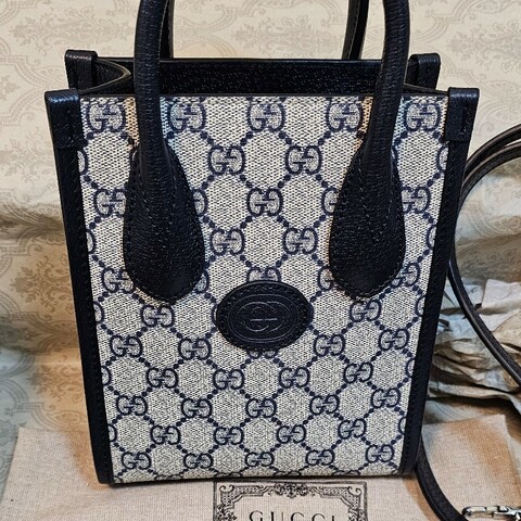 GUCCI Mini tote bag with Interlocking G / Beige Blue
