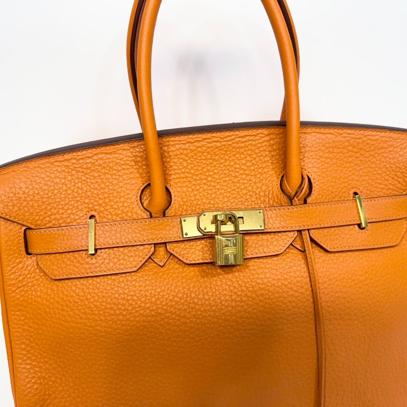 hermes 9J火焰橘TC皮金釦內縫BIRKIN35CM柏金包-2