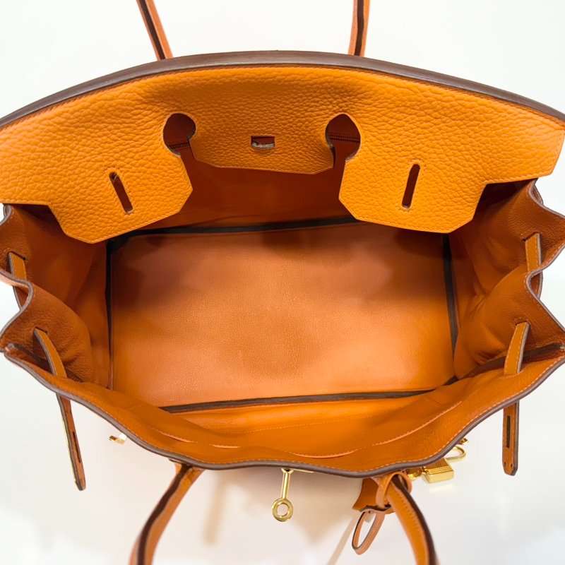 hermes 9J火焰橘TC皮金釦內縫BIRKIN35CM柏金包-8