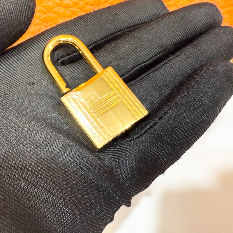 hermes 9J火焰橘TC皮金釦內縫BIRKIN35CM柏金包-25