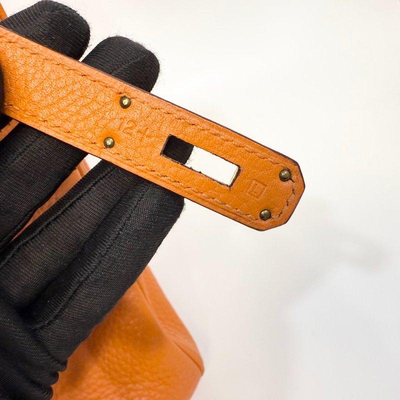 hermes 9J火焰橘TC皮金釦內縫BIRKIN35CM柏金包-26