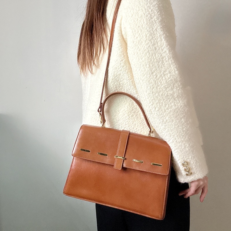 中古 Bally vintage 焦糖色 棕色 兩用包 真皮手袋 側背包 斜背包-1