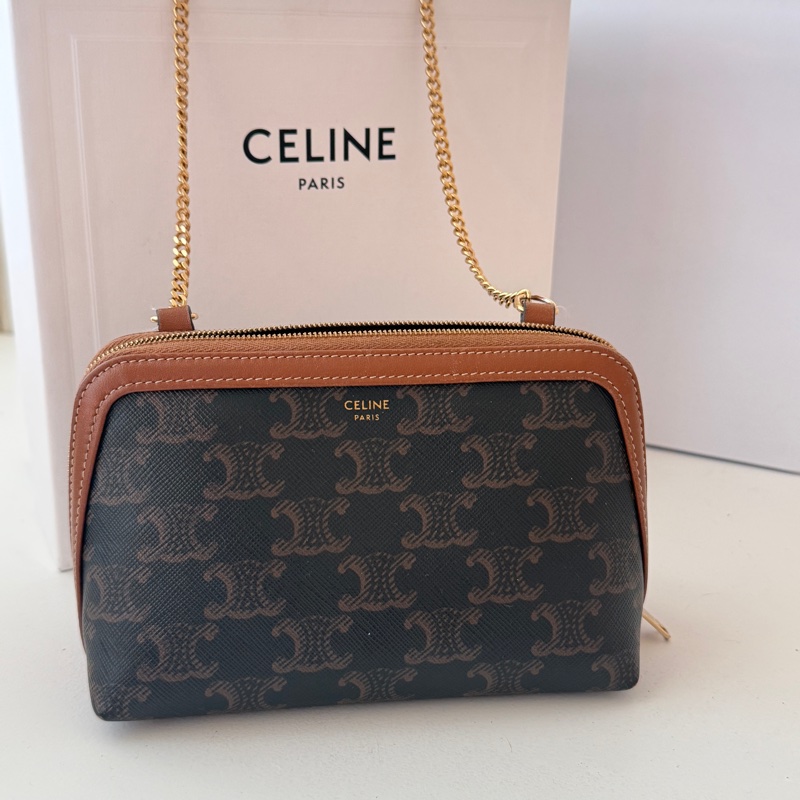 (已售出)Celine 老花貝殼包 全網最低價 小議可 貝殼包 mini 鏈條包 PVC金扣 老花-0