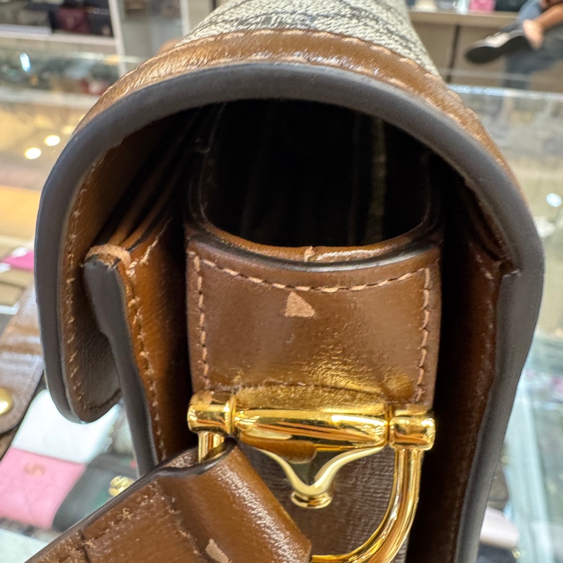 GUCCI原花拚烏木色牛皮1955 馬銜釦肩側背包602204-14