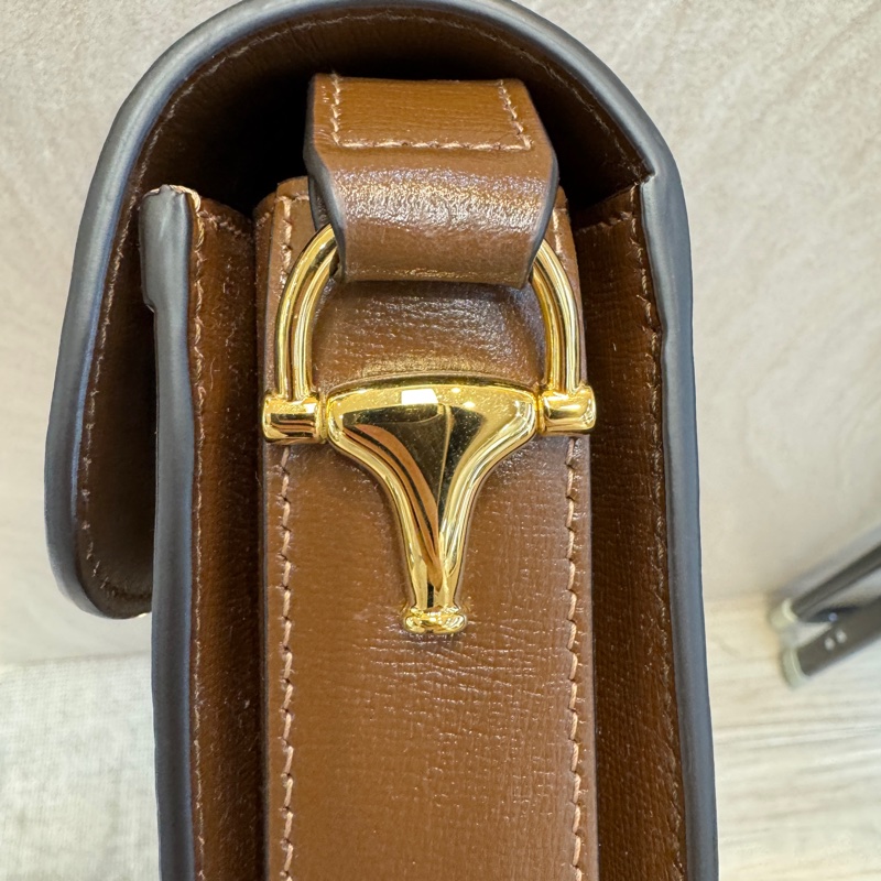 GUCCI原花拚烏木色牛皮1955 馬銜釦肩側背包602204-15