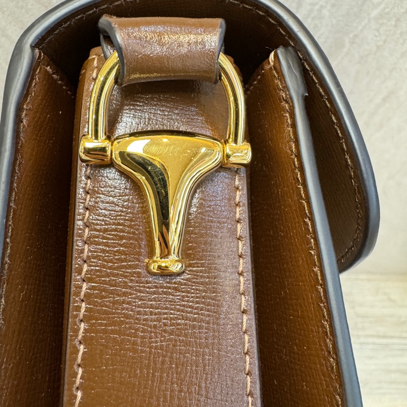 GUCCI原花拚烏木色牛皮1955 馬銜釦肩側背包602204-16