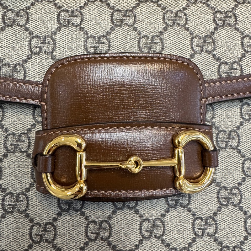 GUCCI原花拚烏木色牛皮1955 馬銜釦肩側背包602204-17