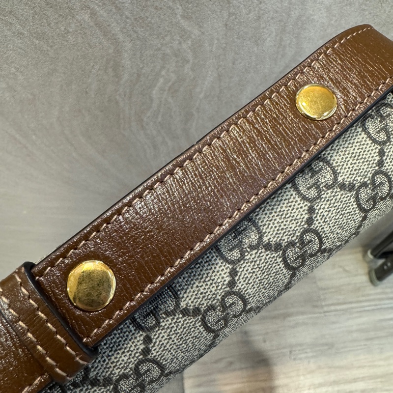 GUCCI原花拚烏木色牛皮1955 馬銜釦肩側背包602204-18