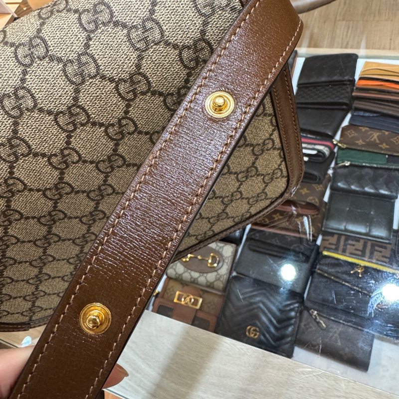 GUCCI原花拚烏木色牛皮1955 馬銜釦肩側背包602204-20