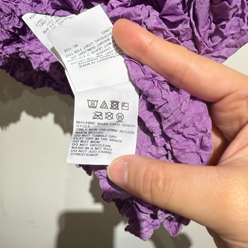 🌺me ISSEY MIYAKE MI27-FR661 丁香紫色夏日碎褶一字領包袖上衣🌺-3