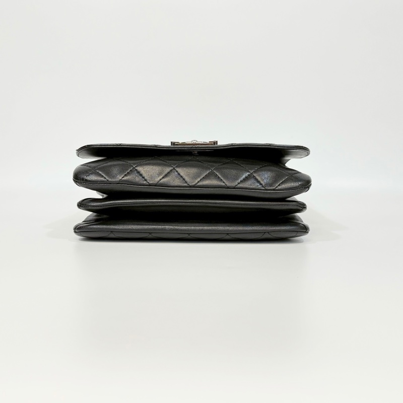 CHANEL黑銀羊皮BOY三層銀鍊斜背包A65442-4