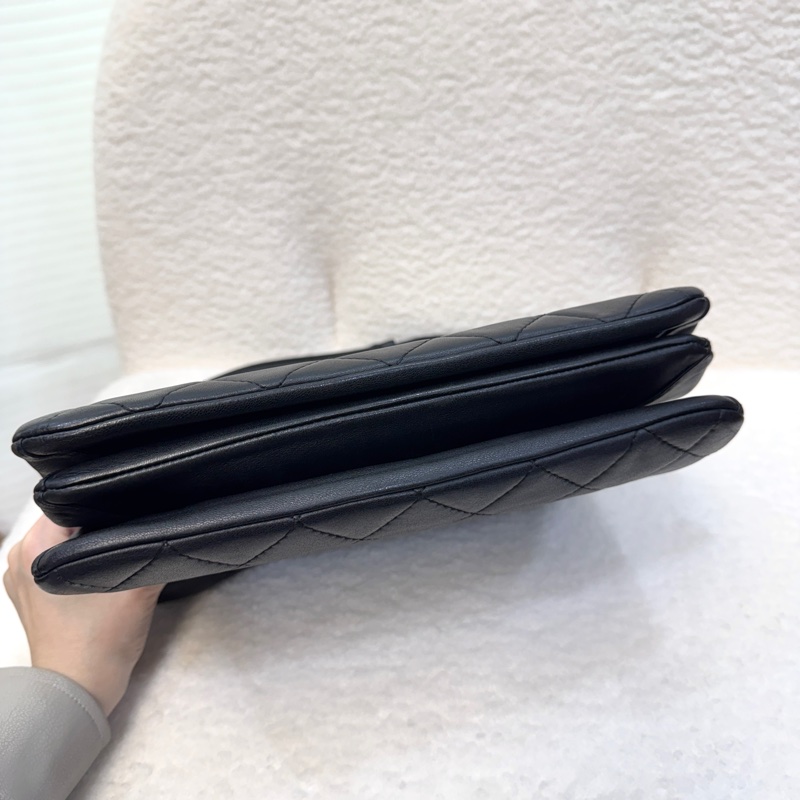 香奈兒絕版孤品🖤帥氣CHANEL黑銀羊皮BOY三層銀鍊斜背包A65442-7