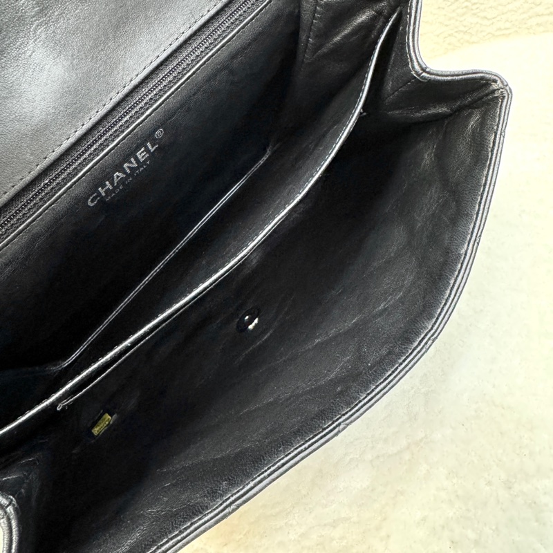 香奈兒絕版孤品🖤帥氣CHANEL黑銀羊皮BOY三層銀鍊斜背包A65442-11