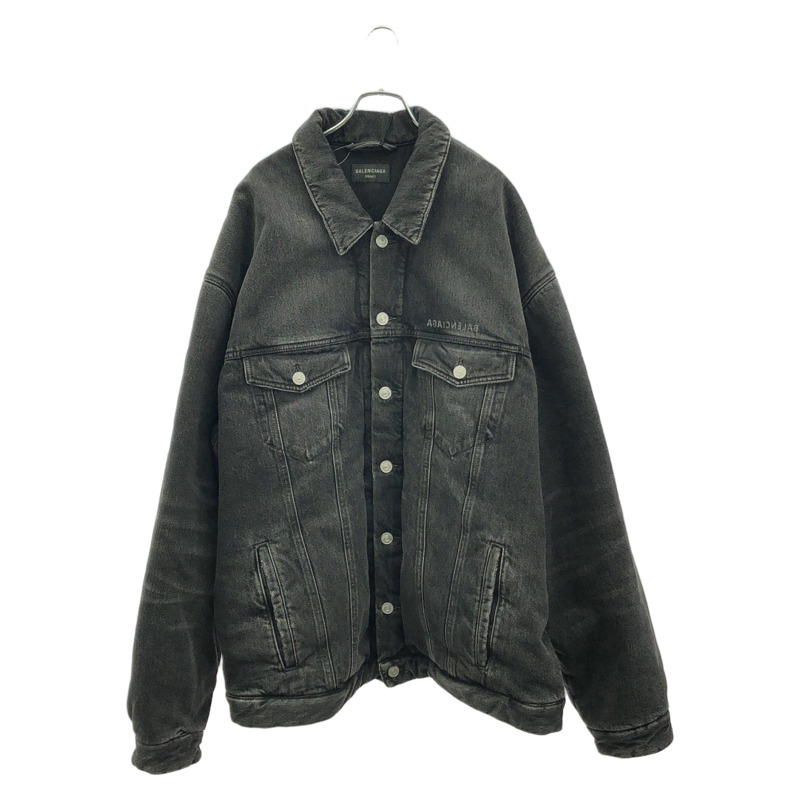 BALENCIAGA 鏡面logo超大牛仔夾克 其他夾克 735744 牛仔布 黑色 二手 男女通用-0