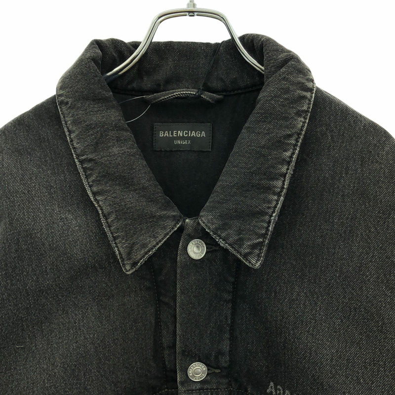 BALENCIAGA 鏡面logo超大牛仔夾克 其他夾克 735744 牛仔布 黑色 二手 男女通用-2
