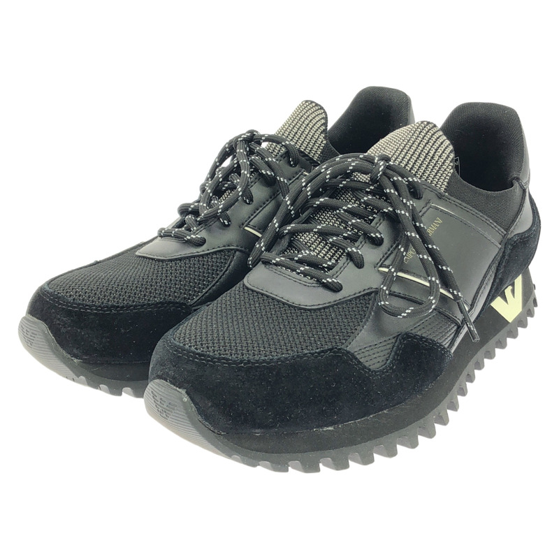 Emporio Armani X4X616 皮革運動鞋黑色運動鞋布料黑色二手男女通用-0