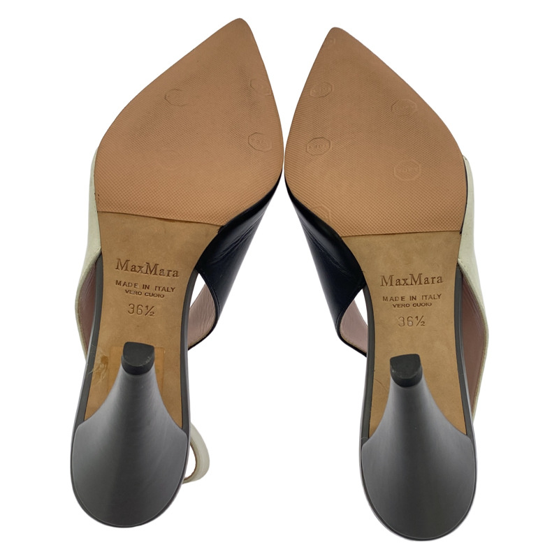 MAX MARA 尖頭高跟鞋 黑色 白色高跟鞋 皮革 黑色 二手 女士-3