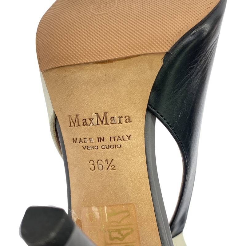MAX MARA 尖頭高跟鞋 黑色 白色高跟鞋 皮革 黑色 二手 女士-4