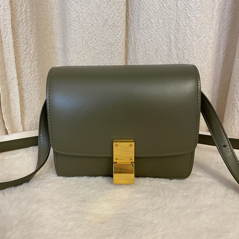 Celine 橄欖綠box光面皮豆腐包 小號單肩斜挎包-0