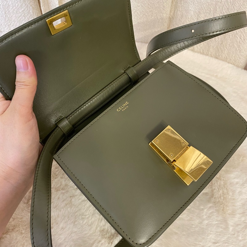 Celine 橄欖綠box光面皮豆腐包 小號單肩斜挎包-5
