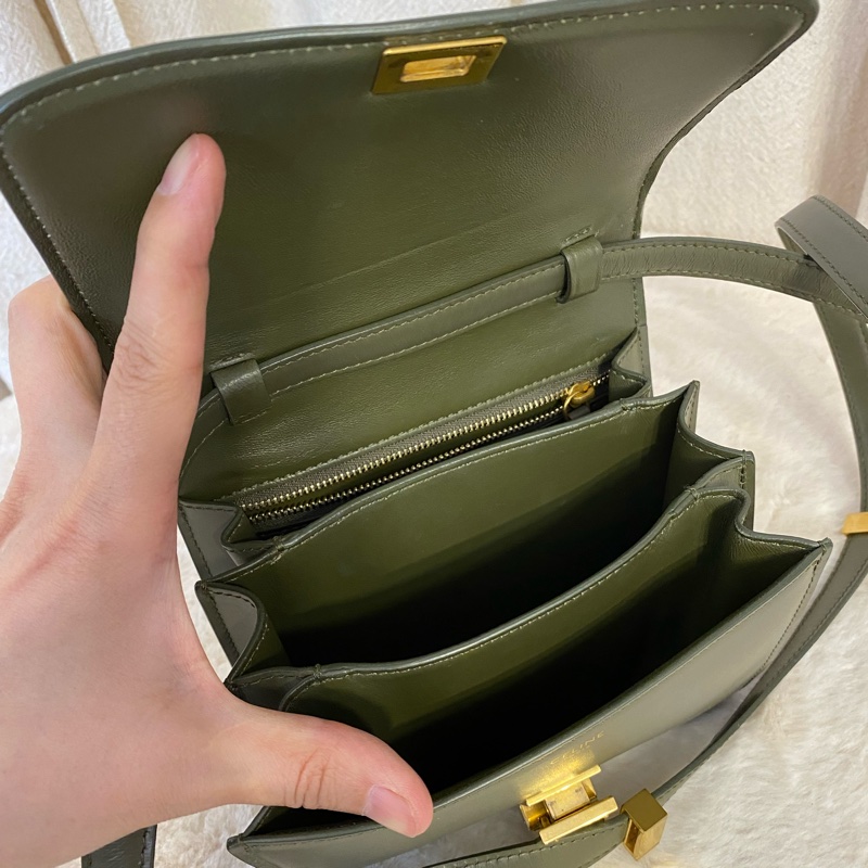 Celine 橄欖綠box光面皮豆腐包 小號單肩斜挎包-7
