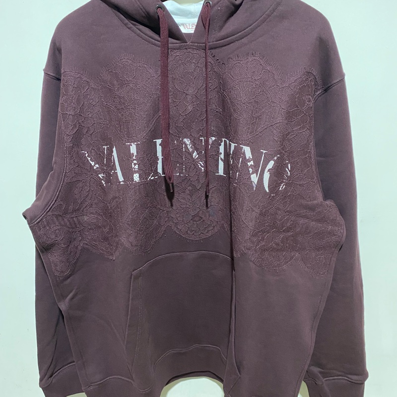 VALENTINO蕾絲刺繡連帽衛衣-0