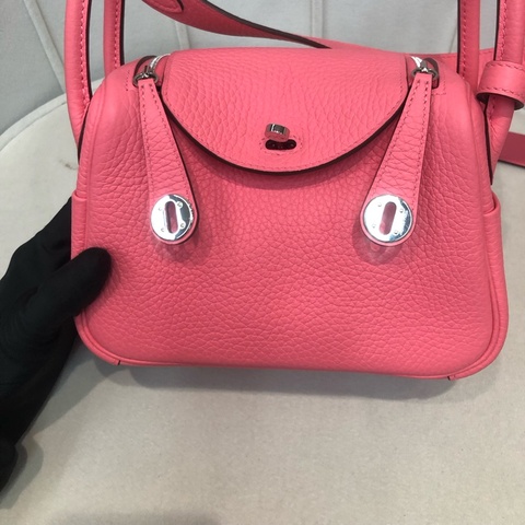 Hermes Mini Lindy 唇膏粉 銀扣  TC皮 I380NY