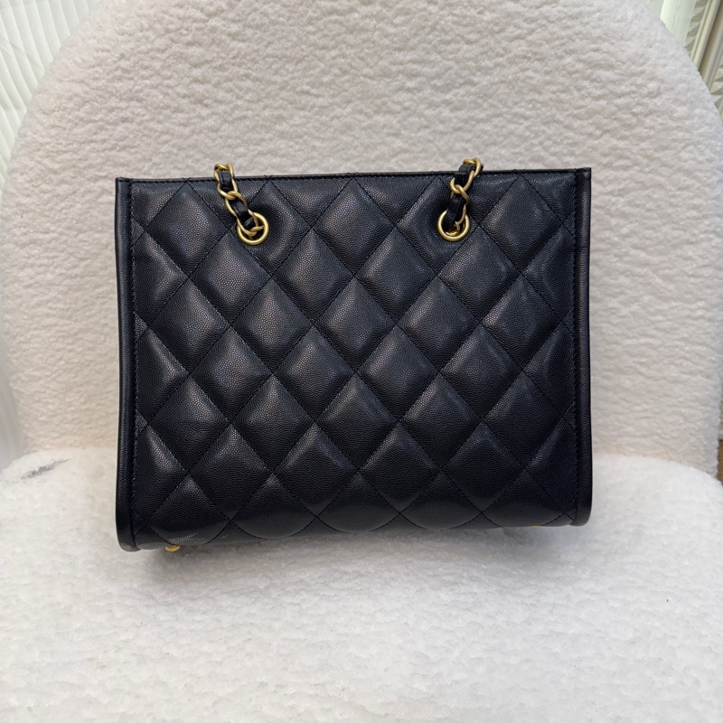 Chanel黑魚子醬牛皮金釦小包吊飾托特包AS4940-3