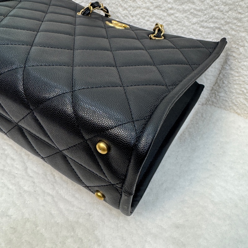 Chanel黑魚子醬牛皮金釦小包吊飾托特包AS4940-5